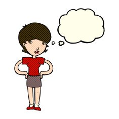 cartoon woman with hands on hips thought bubble N128