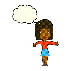 cartoon woman giving thumbs up symbol with thought bubble N37