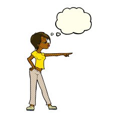 cartoon woman pointing with thought bubble N125