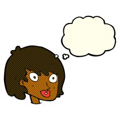 cartoon happy female face with thought bubble N108