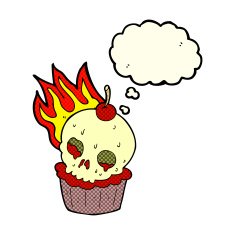 cartoon halloween cup cake with thought bubble N5