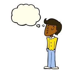 cartoon calm man with thought bubble N5