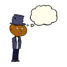cartoon funny hobo man with thought bubble N6