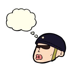 cartoon policeman head with thought bubble N6