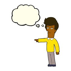 cartoon pointing man with thought bubble N48