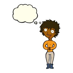 cartoon crazy excited woman with thought bubble N11