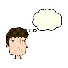 cartoon curious man with thought bubble N39