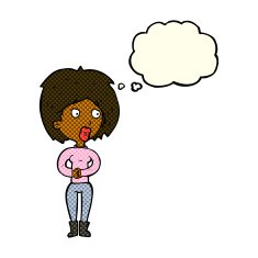 cartoon surprised woman with thought bubble N145