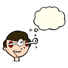 cartoon excited boy's face with thought bubble N6