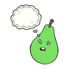 cartoon pear with thought bubble N6
