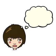 cartoon unhappy girl with thought bubble N12