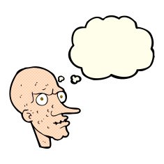 cartoon evil old man with thought bubble N11