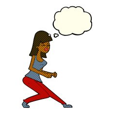 cartoon crazy dancing girl with thought bubble N5