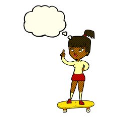 cartoon skater girl with thought bubble N5