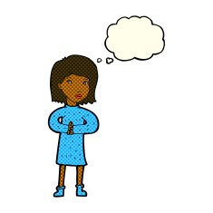 cartoon calm woman with thought bubble N5