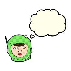 cartoon astronaut head with thought bubble N4
