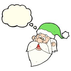 cartoon jolly santa claus face with thought bubble N5