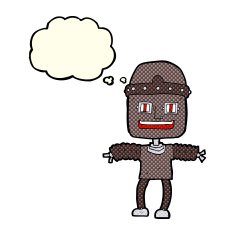 cartoon robot with thought bubble N94