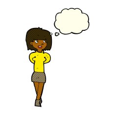 cartoon happy woman with thought bubble N148