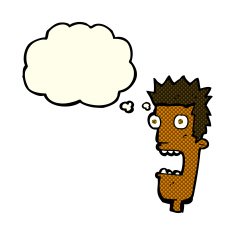 cartoon shocked man's face with thought bubble N6