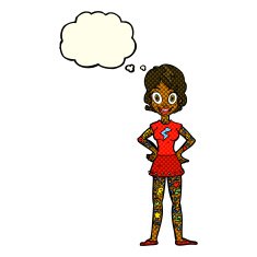 cartoon woman with heavy tattoos thought bubble N5