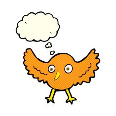cartoon bird with thought bubble N161