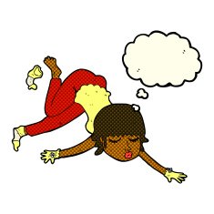 cartoon woman floating with thought bubble N5