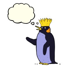 cartoon emperor penguin waving with thought bubble N3