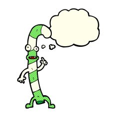 cartoon dancing christmas candy cane with thought bubble N12
