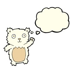 cartoon waving polar bear cub with thought bubble N25