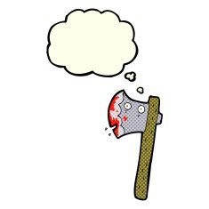 bloody cartoon axe with thought bubble N3