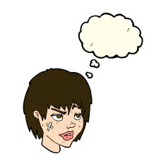 cartoon woman with plaster on face thought bubble N10