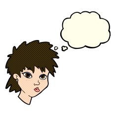 cartoon curious girl with thought bubble N5