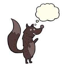 cartoon waving wolf with thought bubble N8