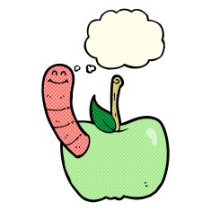 cartoon apple with worm thought bubble N21