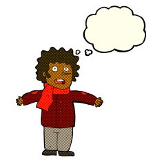 cartoon surprised man with thought bubble N78