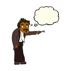 cartoon man trembling with key unlocking thought bubble N5