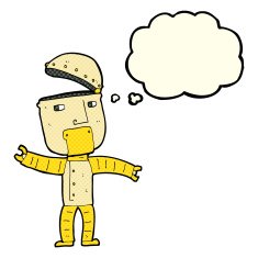 cartoon funny robot with thought bubble N42