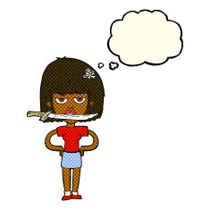 cartoon woman with knife between teeth thought bubble N23