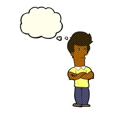 cartoon man with folded arms thought bubble N17