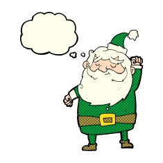cartoon santa claus punching air with thought bubble N10