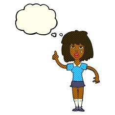 cartoon tough woman with idea thought bubble N5