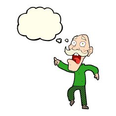 cartoon frightened old man with thought bubble N19