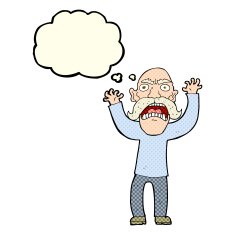 cartoon angry old man with thought bubble N81