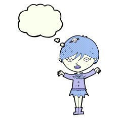 cartoon waving vampire girl with thought bubble N9