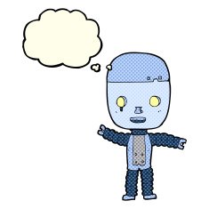 cartoon robot with thought bubble N96