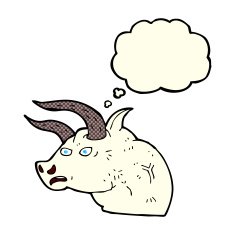 cartoon angry bull head with thought bubble N6