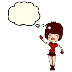 cartoon waving vampire girl with thought bubble N10