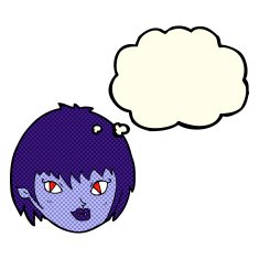 cartoon vampire girl face with thought bubble N6
