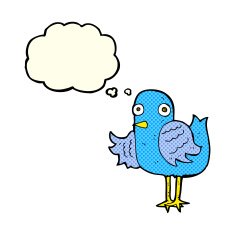 cartoon bird waving wing with thought bubble N6